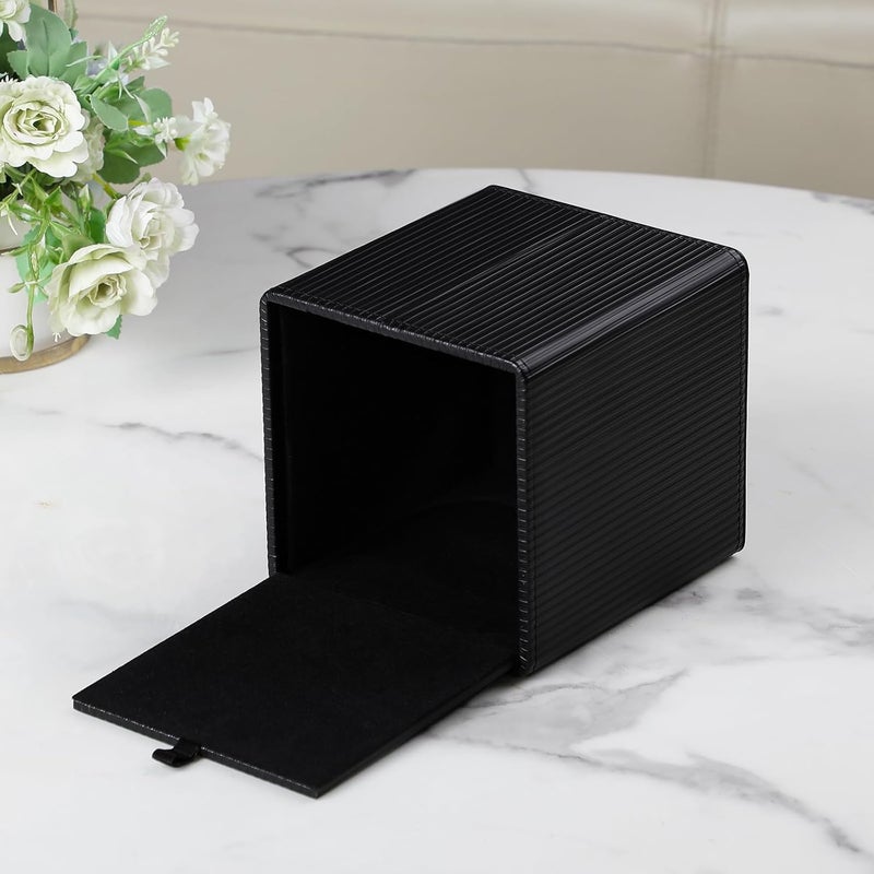 Cretkhp Tissue Box Cover Square with Magnetic Closure, PU Leather Tissue Box Holder for Bathroom NightStands Livingroom, Decorative Modern Square Tissue Holder (Black) - Image 3